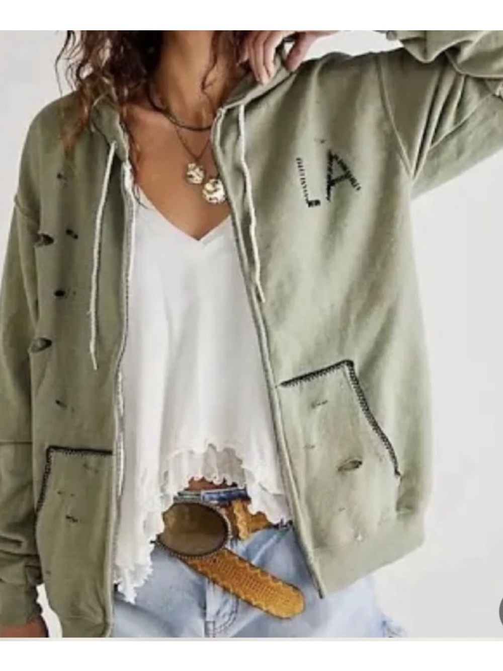 NWOT Free People x Tricia Fix Stitch LA Zip-Up Hoodie S